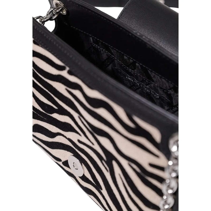 Armani Exchange women black shoulder bag in polyester with zebra print crossbody design and chain strap