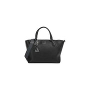 Armani Exchange women black polyurethane tote bag with silver-tone logo hardware and detachable shoulder strap