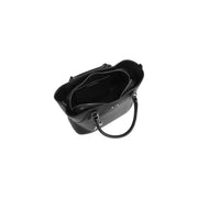 Armani Exchange women black leather tote bag with sleek minimalist design and silver-tone hardware polyuethane