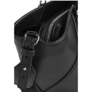 Armani Exchange women black leather shoulder bag with silver-toned zipper and metal hardware made of polyurethane