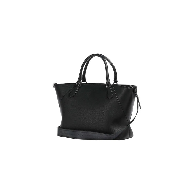 Armani Exchange women black shoulder bag made of polyurethane with structured shape and top handles tote bag