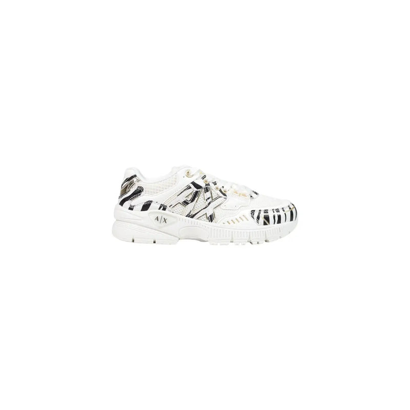 Armani exchange women black slip on sneakers in polyester with bold black graphic patterns on upper and sole