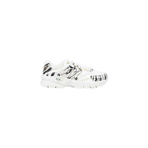 Armani exchange Schwarze Damen-Sneaker zum Hineinschlüpfen aus Polyester mit auffälligen schwarzen Grafikmustern auf Obermaterial und Sohle