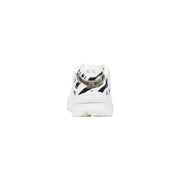 Armani Exchange women black slip on sneakers in polyester featuring white with bold black zebra stripes and silver heel band