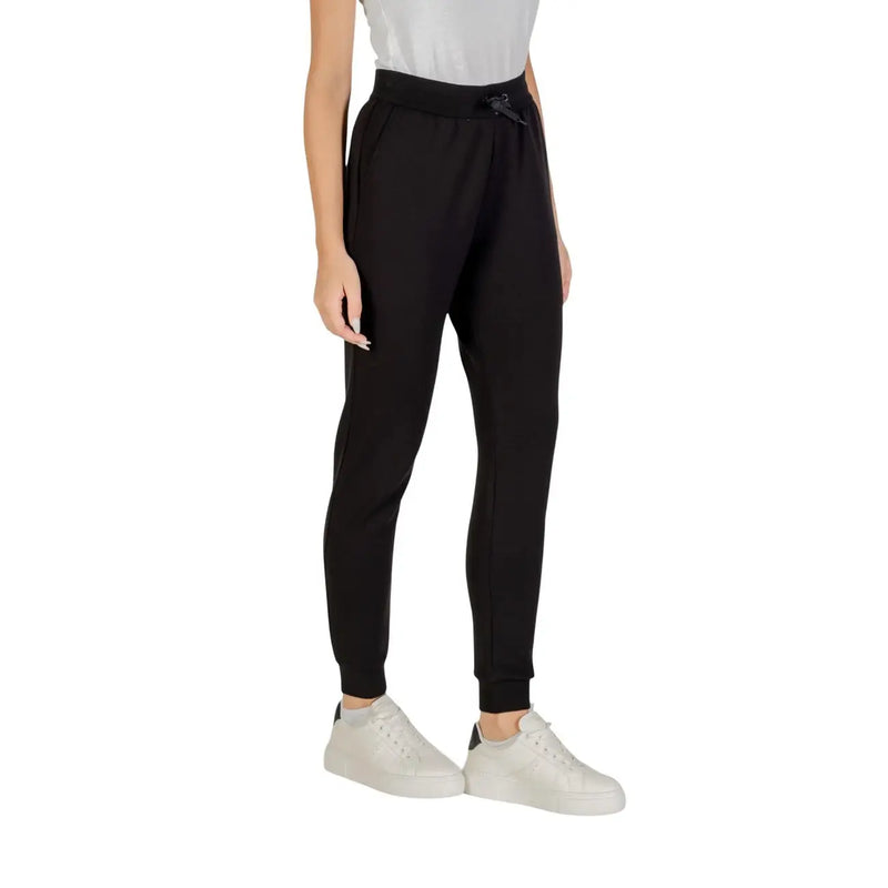 Armani Exchange Schwarze Damen-Jogginghose mit Kordelzugbund, gerippten Bündchen und Spitzentaschen vorne.