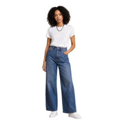 Armani Exchange Blaue, hochgeschnittene Baumwolljeans für Damen mit weitem Bein, von vorne betrachtet
