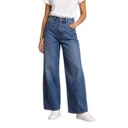Armani Exchange Blaue Damen-Baumwolljeans mit hohem Bund und weitem Bein sowie klassischen Ziernähten