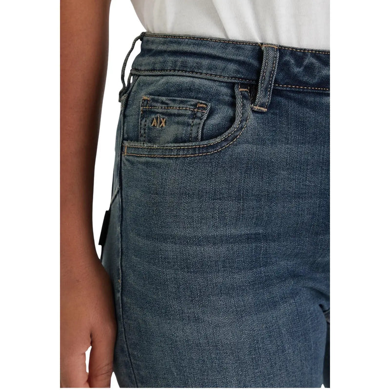 Rückansicht von armani exchange Dunkelblaue Damen-Stretch-Jeans aus Denim mit fünf Taschen und gesticktem Logo