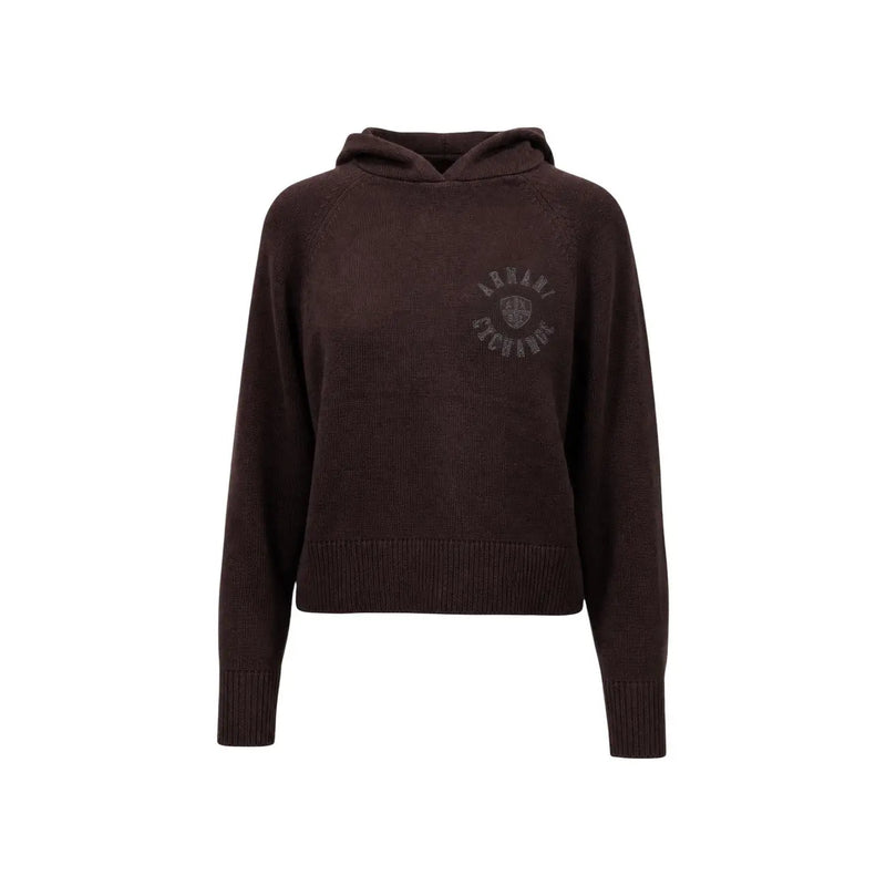 Armani Exchange women brown cotton cropped hoodie with ribbed cuffs hem and subtle embroidered logo on chest