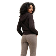 Armani exchange women brown cotton knitwear dark brown long-sleeved knit hoodie with ribbed hem and cuffs