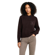Armani Exchange women brown cotton knitwear dark brown knit hoodie with subtle circular logo on the chest