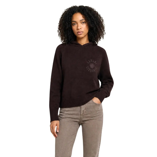 Armani Exchange Damen-Hoodie aus brauner Baumwolle mit dezentem, rundem Logo auf der Brust