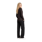 Schwarzes Langarmshirt top mit einer schlichten, taillierten Silhouette für Damen von Armani Exchange aus braunem Baumwollmaterial