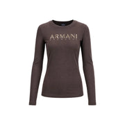 Armani Exchange Braunes Damen-Langarmshirt aus Baumwolle mit metallisch-silbernem Logo auf Brust und Rundhalsausschnitt