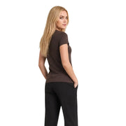 Armani Exchange Damen braunes Baumwoll-Kurzarmshirt, tailliert top mit rundem Halsausschnitt und eleganter Silhouette