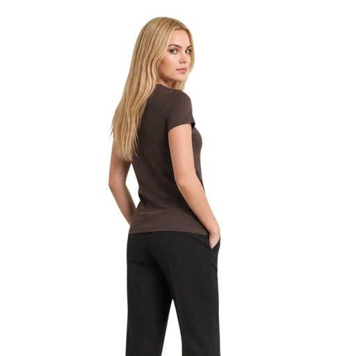 Armani Exchange Damen braunes Baumwoll-Kurzarmshirt, tailliert top mit rundem Halsausschnitt und eleganter Silhouette