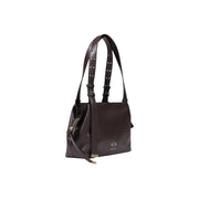 Armani Exchange Braune Damen-Schultertasche aus Polyester mit dunkelbraunen, perforierten Lederriemen und goldfarbenem AJX-Logo