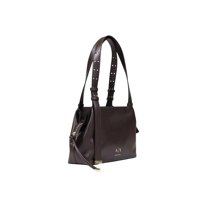 Armani Exchange Braune Damen-Schultertasche aus Polyester mit dunkelbraunen, perforierten Lederriemen und goldfarbenem AJX-Logo