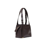 Armani Exchange Braune Damen-Schultertasche aus Polyester mit edler Lederoptik und verstellbaren Riemen aus Metallbeschlägen.