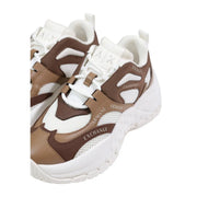 Armani Exchange women brown polyester blend chunky sneakers with white mesh and leather panels