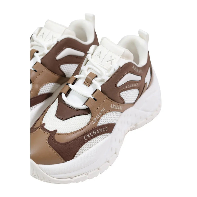 Armani Exchange women brown polyester blend chunky sneakers with white mesh and leather panels