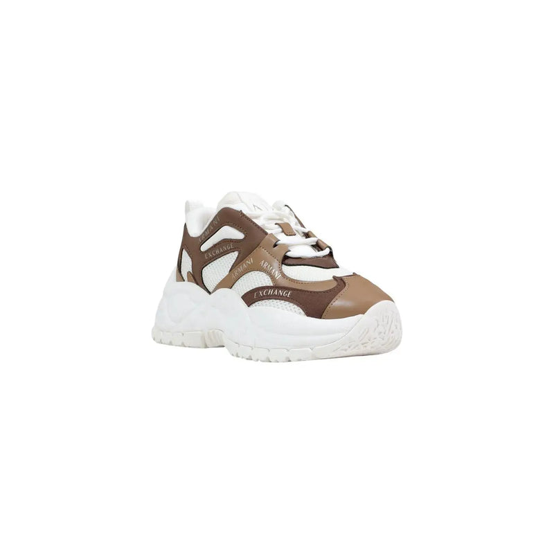 Armani Exchange women brown polyester blend chunky sneaker with layered leather and mesh panels and exchange branding