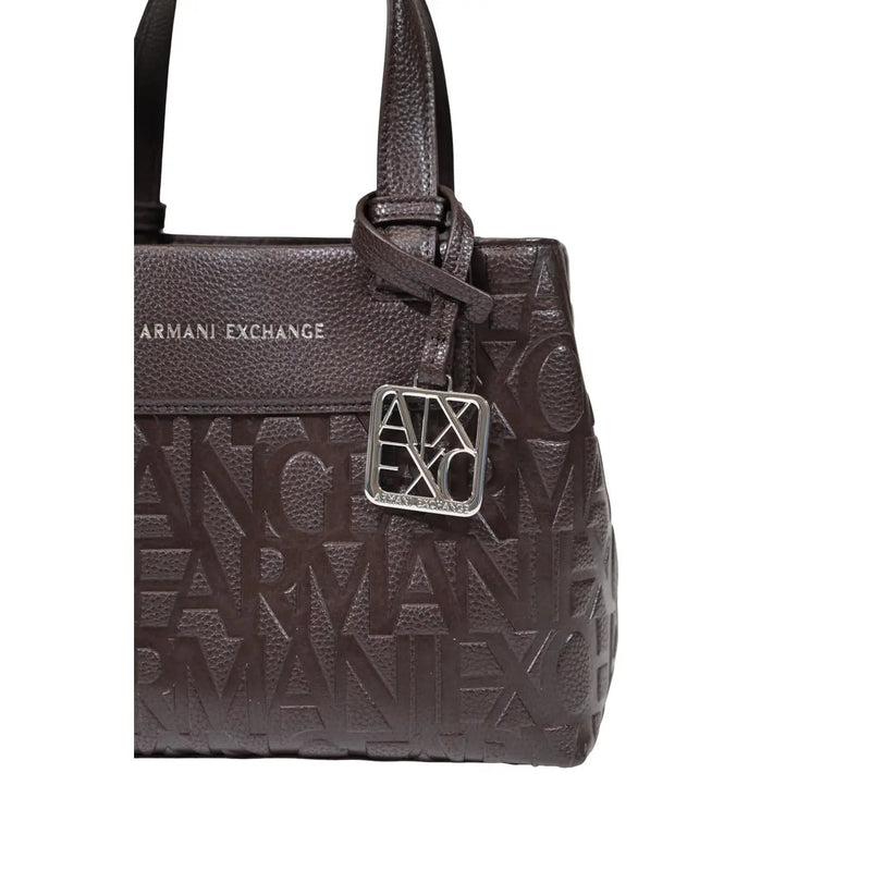 Dunkelbraune Ledertasche mit Prägung Armani Exchange Handtasche aus Polyester, 24 cm, mit Logo und silberfarbenem Metallverschluss