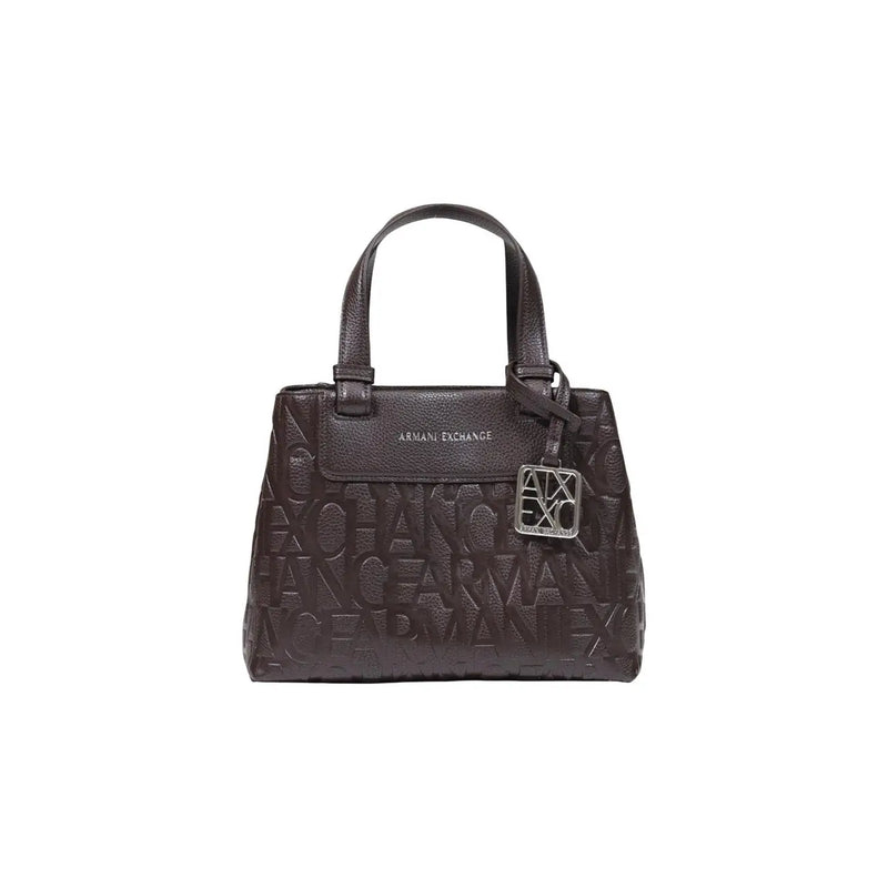 Armani Exchange Damenhandtasche aus braunem Polyester, 24 cm, mit dunkelbraunem Leder, geprägtem Logomuster und silberfarbenem Verschluss