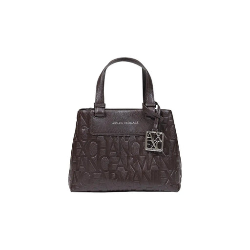 Armani Exchange Damenhandtasche aus braunem Polyester, 24 cm, mit dunkelbraunem Leder, geprägtem Logomuster und silberfarbenem Verschluss