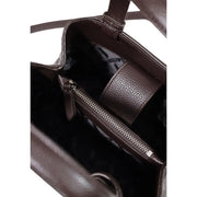 Armani Exchange Damenhandtasche aus braunem Polyester, 24 cm, mit braunem genarbtem Leder, silbernem Reißverschluss und schwarzem Innenfutter
