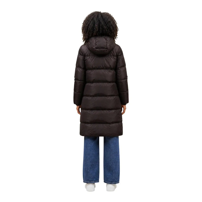 Armani Exchange Damen dunkelbraune gesteppte Daunenjacke mit Kapuze zum Schutz vor kaltem Wetter