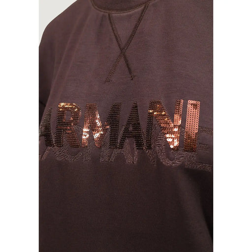 Dunkelbraun armani exchange Damen-Sweatshirt aus Viskosemischung mit auffälligen Pailletten armani exchange Logo in Roségold und Schwarz