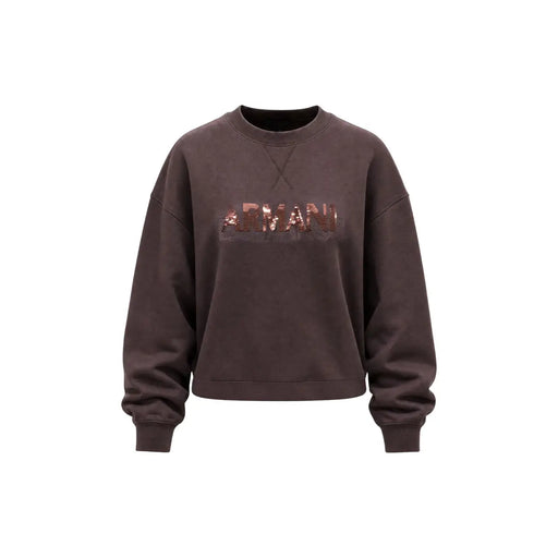 Armani Exchange Braunes Damen-Sweatshirt aus Viskosemischung mit paillettenbesetztem Armani-Logo auf der Brust
