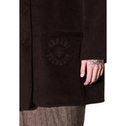 Armani Exchange women brown wool blend blazer featuring a dark brown wool coat with subtle embroidered logo on pocket