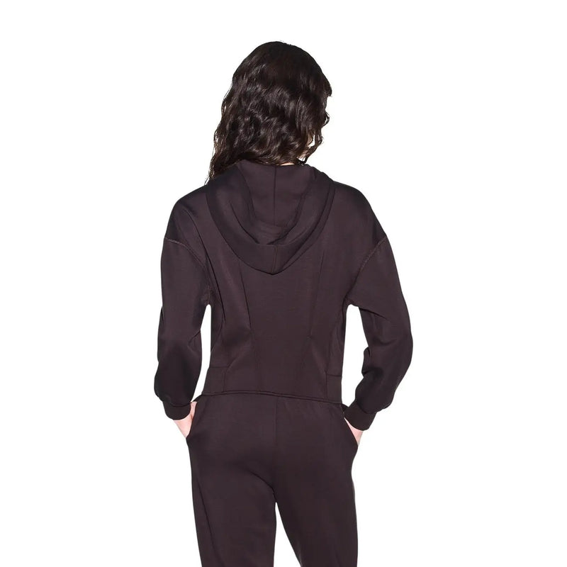 Armani Exchange women black hooded sweatshirt with long sleeves and relaxed fit in soft fabric for casual wear