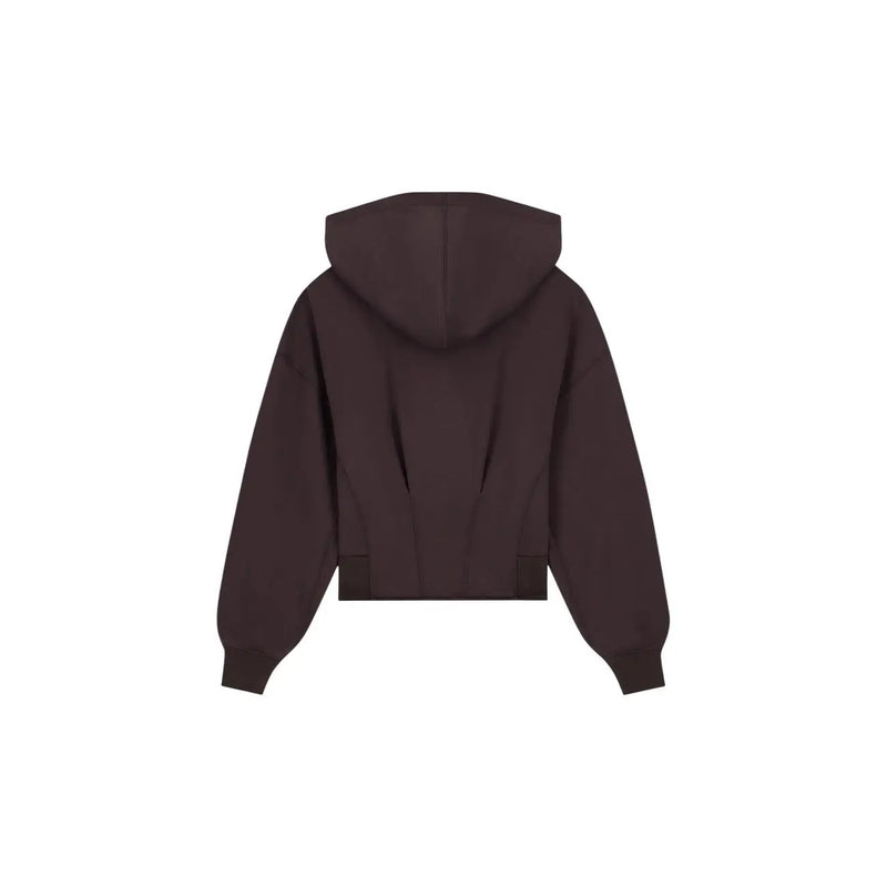 Armani Exchange women brown cropped zip hoodie with relaxed fit and ribbed cuffs for casual wear