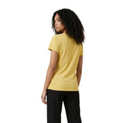 Armani Exchange women cotton round neck t shirt in soft yellow with short sleeves and a simple crew neck design
