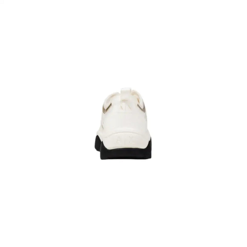 Armani Exchange women gold lace rubber sneakers white with black sole and metallic gold logo accents