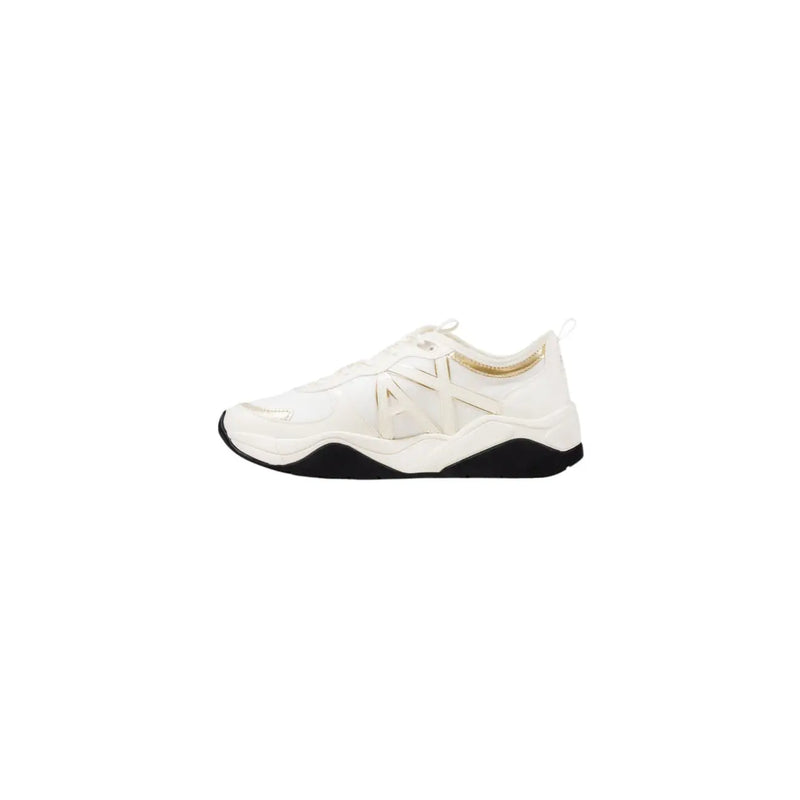 Armani Exchange women gold lace rubber sneakers white with black rubber sole and gold-tone branding details