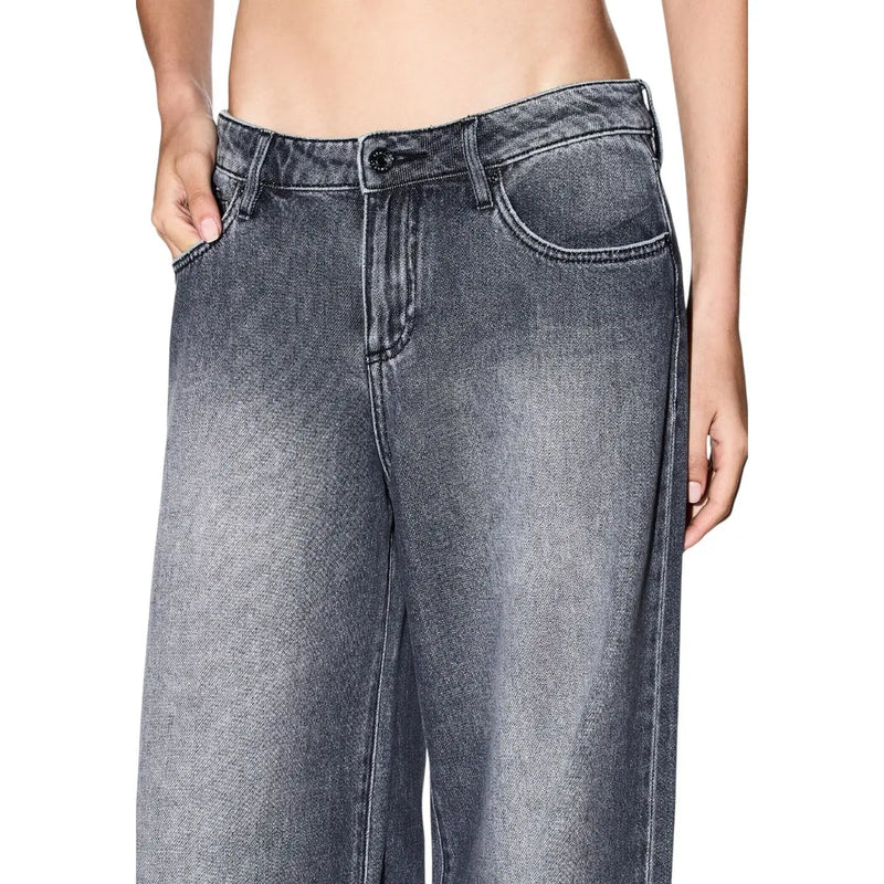 Armani Exchange women grey wide-leg cotton jeans in faded dark gray with classic stitching and button closure for fall winter