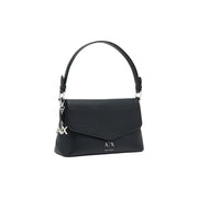 Schwarzes Leder Armani Exchange Schultertasche mit elegantem Umschlagverschluss und silberfarbenen Beschlägen, 28 cm breit, Polyurethan
