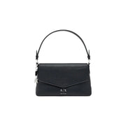 Armani Exchange Schwarze Damenhandtasche aus Polyurethan mit strukturierter Lederoberfläche und silbernen Logodetails, 28 cm breit