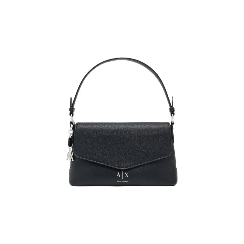 Armani Exchange Schwarze Damenhandtasche aus Polyurethan mit strukturierter Lederoberfläche und silbernen Logodetails, 28 cm breit
