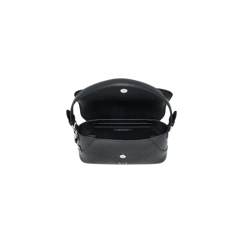 Armani Exchange Schwarze Damenhandtasche aus Polyurethan mit Katzenohren-Details und silberfarbenen Beschlägen, 28 cm breit