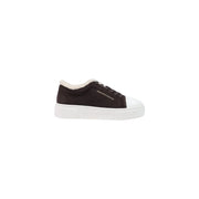 Armani Exchange women leather sneakers brown dark brown suede with white rubber toe cap sole and plush white collar lining