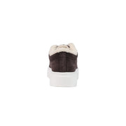Armani Exchange women leather sneakers brown with brown suede, white rubber sole, and cream shearling lining