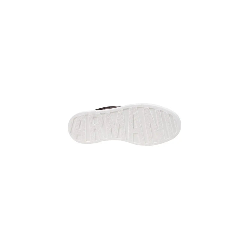 White rubber sole with embossed Armani logo on brown leather Armani Exchange women sneakers back side