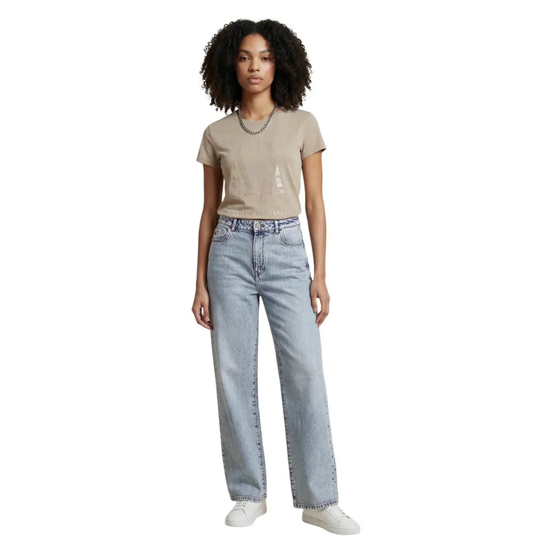 Armani Exchange Hellblaue Damenjeans aus Lyocell-Baumwolle mit hohem Bund, geradem Bein und klassischem Fünf-Taschen-Design