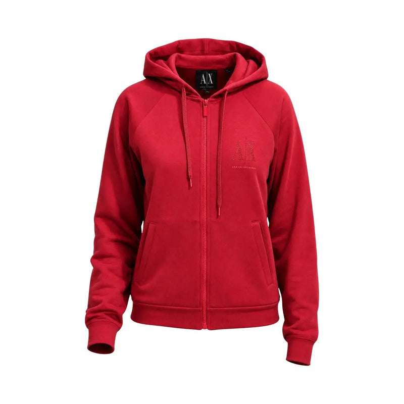 Armani Exchange women red zip up hoodie with subtle embroidered logo and matching drawstrings