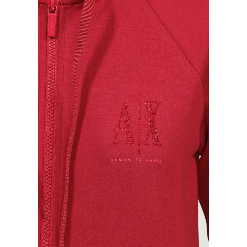 Armani Exchange women red zip-up hoodie with sparkling embroidered logo in matching red thread